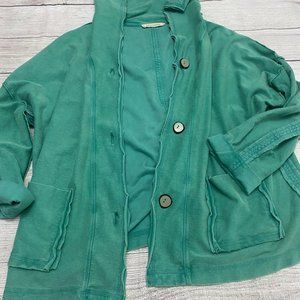 Soft Surroundings Womens Sweater 1X Green Long Sleeve Button Up distressed